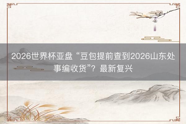 2026世界杯亚盘 “豆包提前查到2026山东处事编收货”？最新复兴
