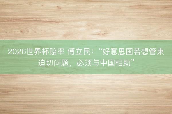 2026世界杯赔率 傅立民：“好意思国若想管束迫切问题，必须与中国相助”